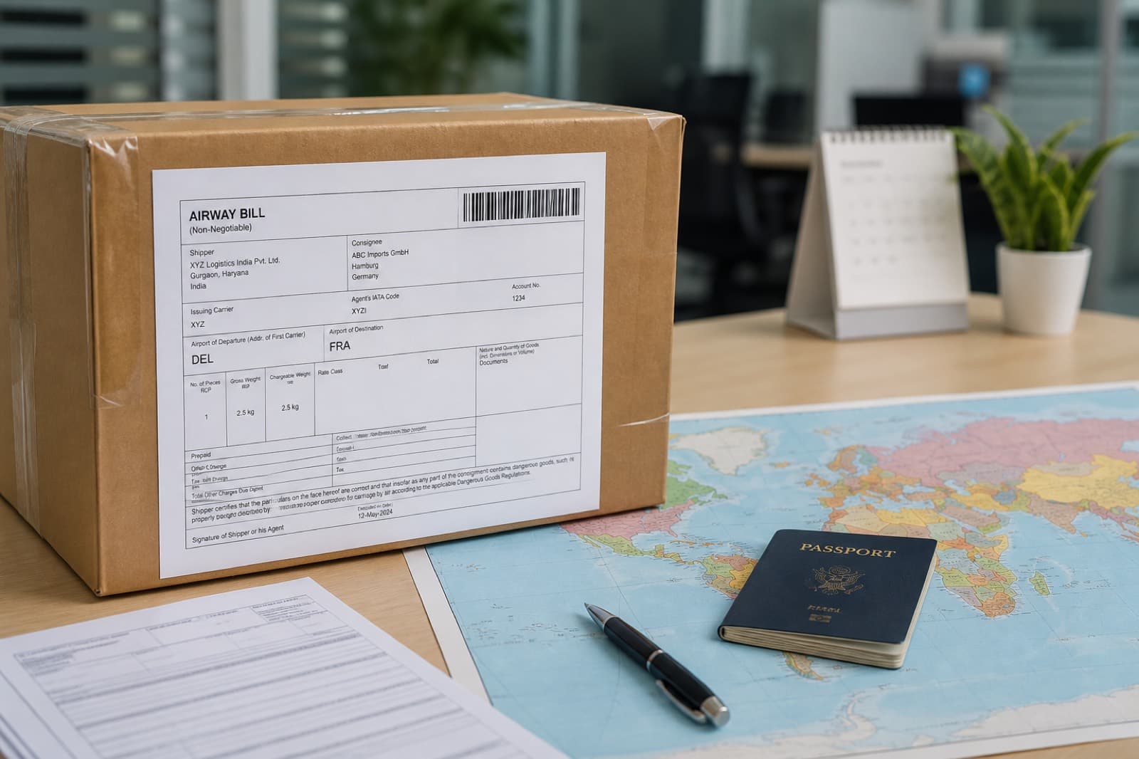 International shipping carton with airway bill for worldwide delivery from Gurgaon